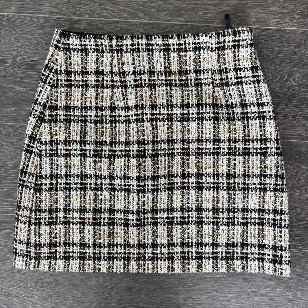 Babaton Tweed Plaid Midi Skirt in Black, White, and Gold